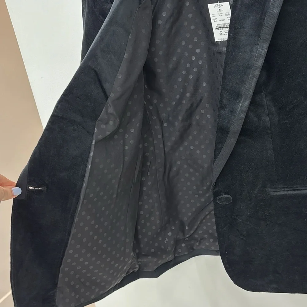NWT J. Crew Petite Black velvet one-button blazer Piped Ribbon trimmed poetcore